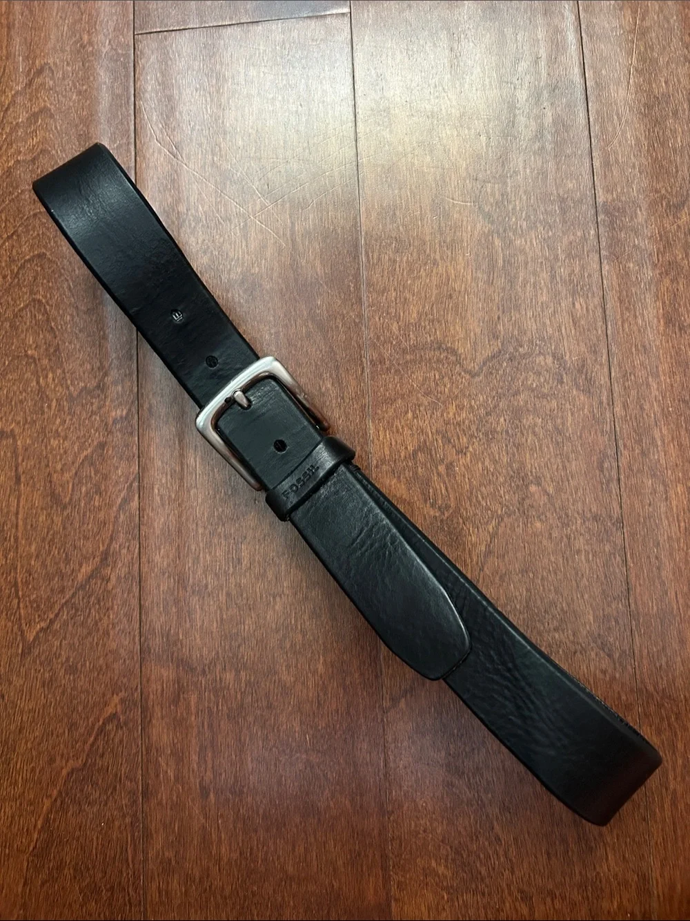 Fossil Men's Black Leather Belt with Silver Buckle, 80/32